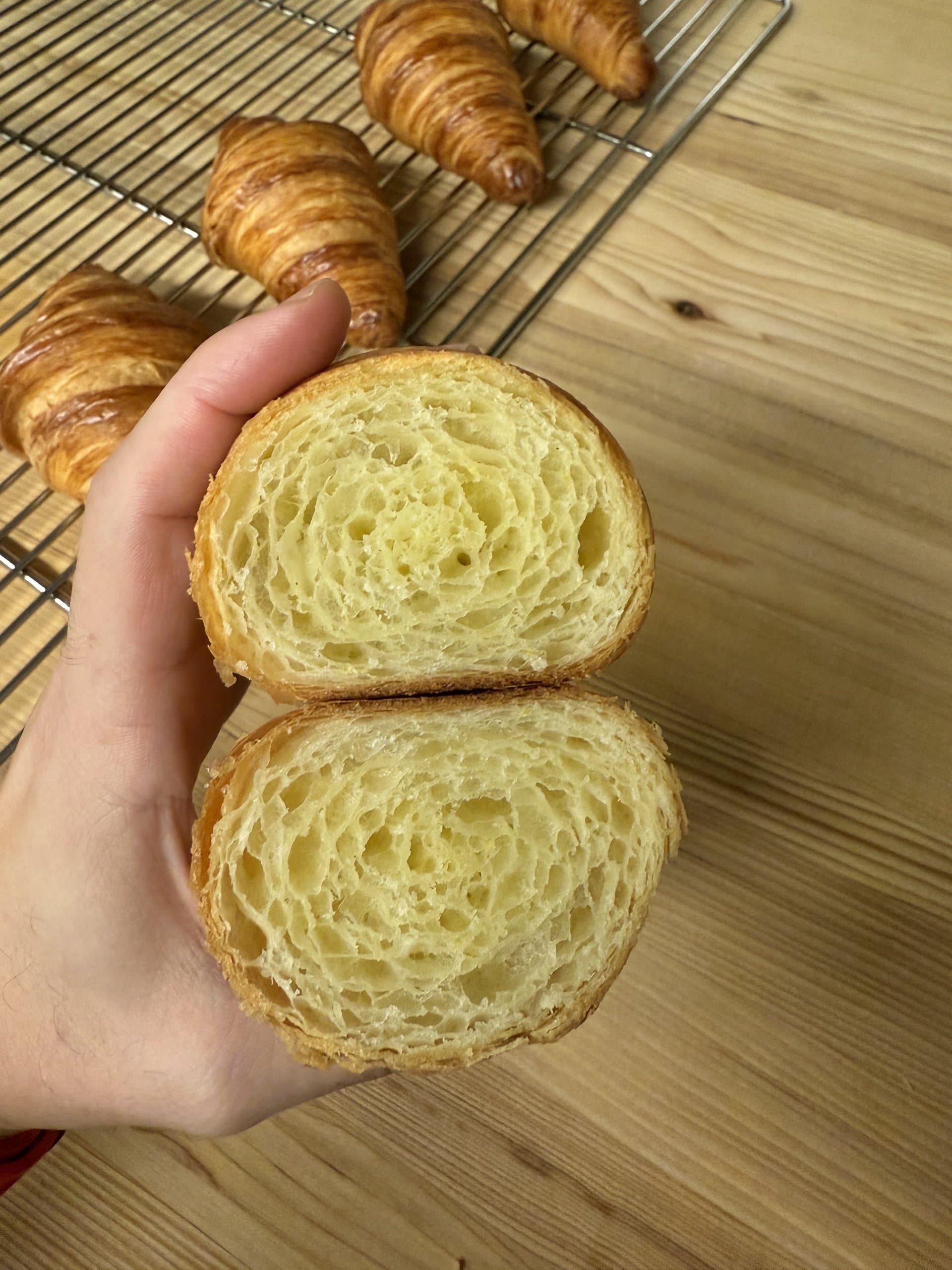 Hand-laminated cornetto cross-section showing honeycomb interior