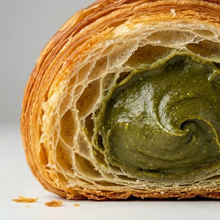 SD Pistachio Cornetto — Sugar Daddy cornetto, laminated with french butter and filled with our homemade pistachio spread and custard filling