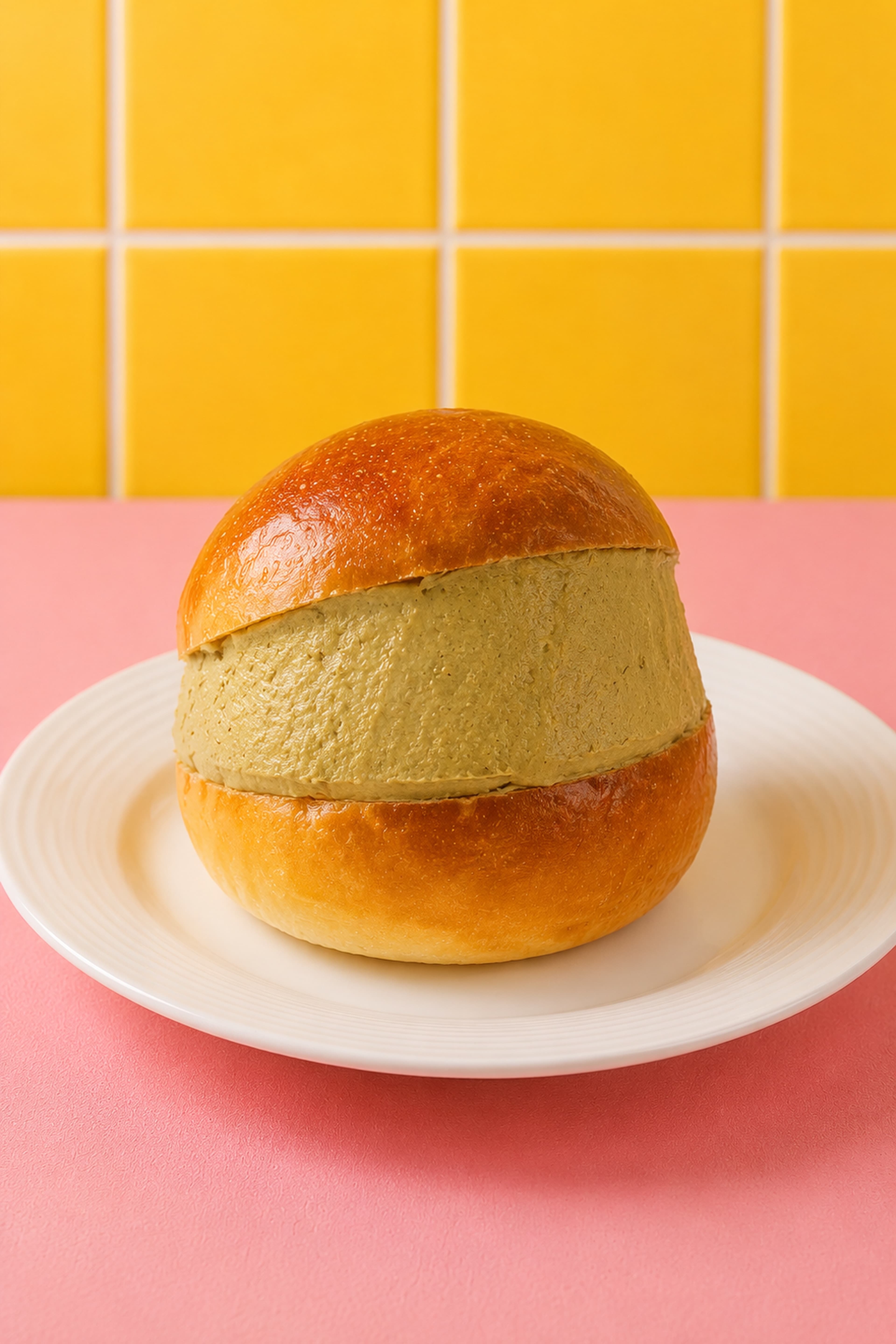 SD Maritozzo Pistachio — A soft Italian bun filled with rich pistachio custard, fresh whipped cream, and finished with pistachio crumbs. Creamy, nutty, and dressed for attention.