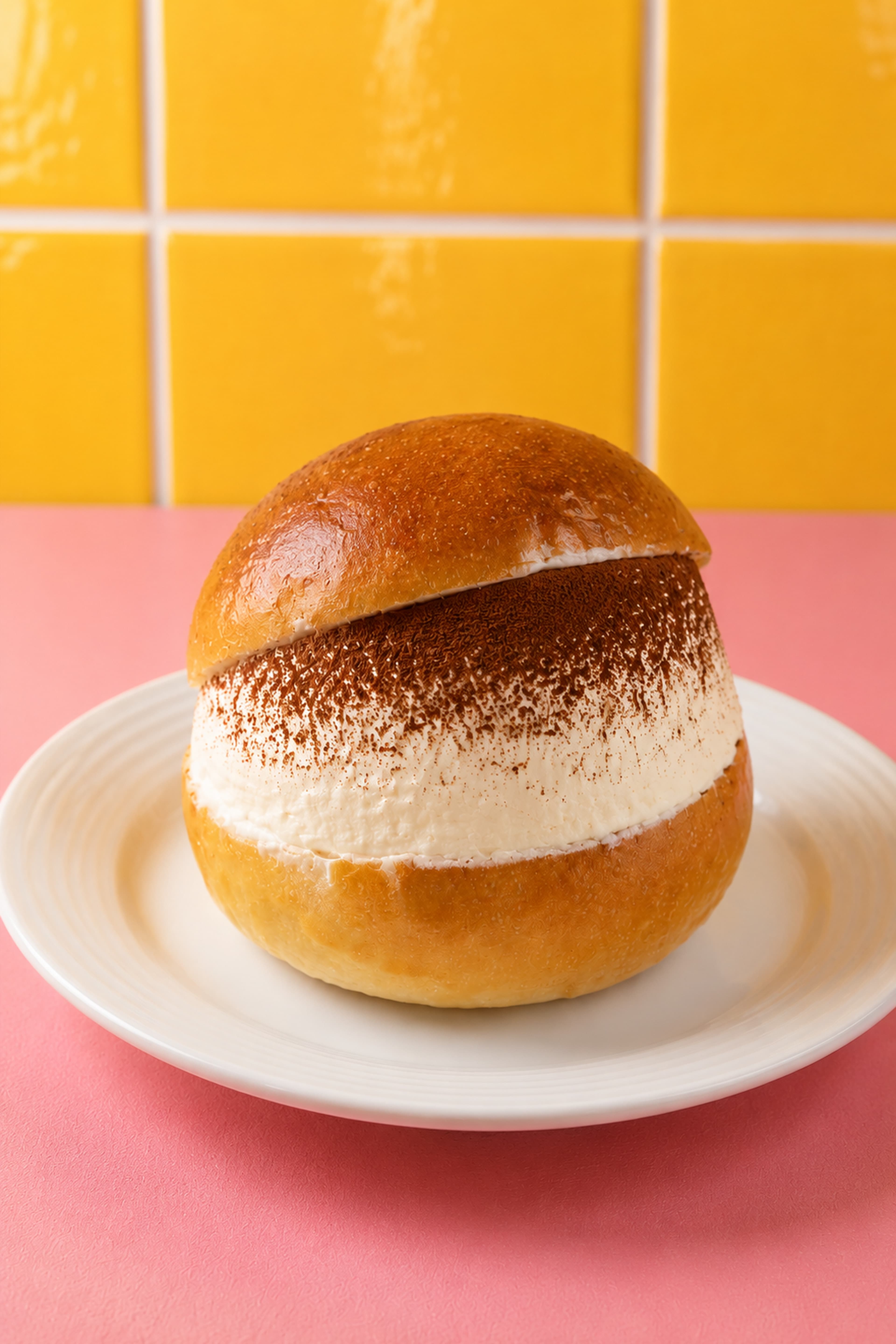 SD Maritozzo Tiramisu — A soft Italian bun filled with mascarpone-style cream, coffee notes, and a cocoa finish inspired by classic tiramisu. Light, creamy, and just indulgent enough to count as a very good decision.